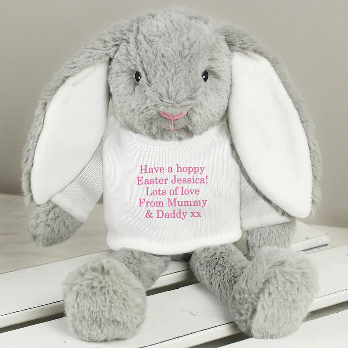 Personalised Message Bunny Rabbit In Jumper Soft Toy - Pink