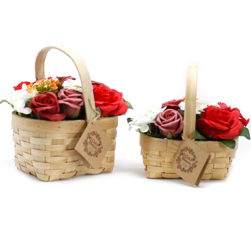 Red Soap Flower Bouquet in Wicker Basket