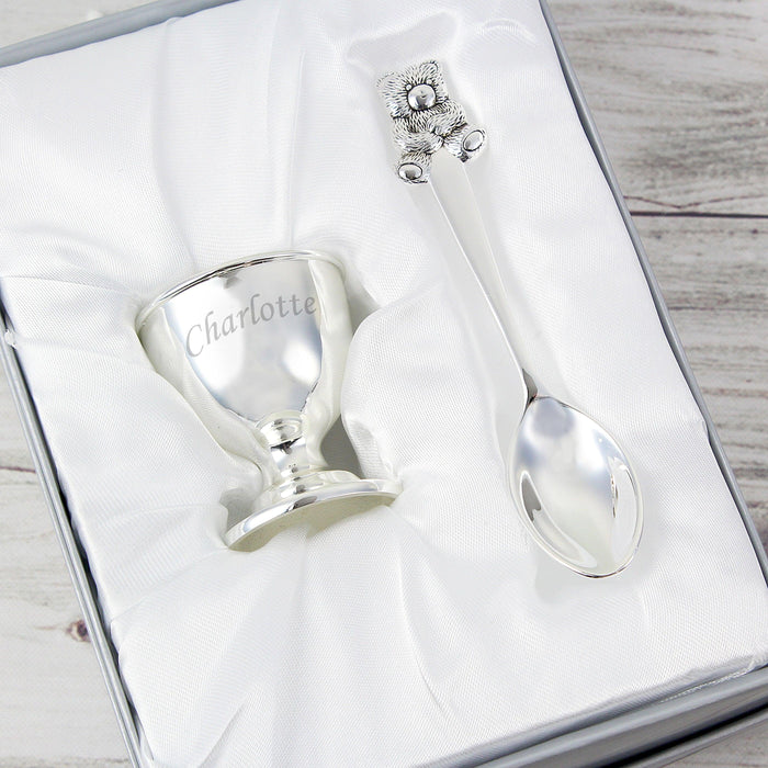 Personalised Silver Plated Egg Cup & Spoon - Myhappymoments.co.uk