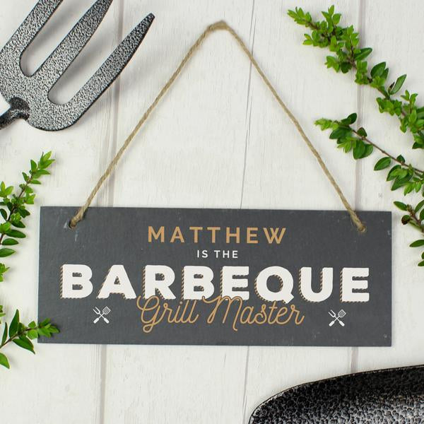 Personalised Barbeque Grill Master Printed Hanging Slate Plaque Sign