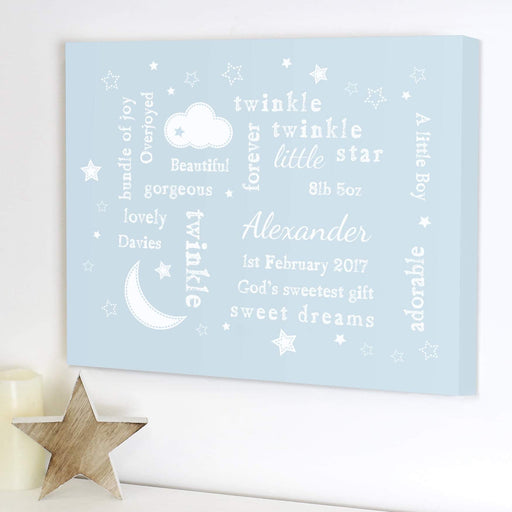 Personalised Twinkle Twinkle Little Star Typography Blue Canvas - Myhappymoments.co.uk