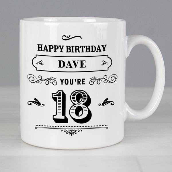 Personalised Birthday Age Vintage Typography Mug - Myhappymoments.co.uk