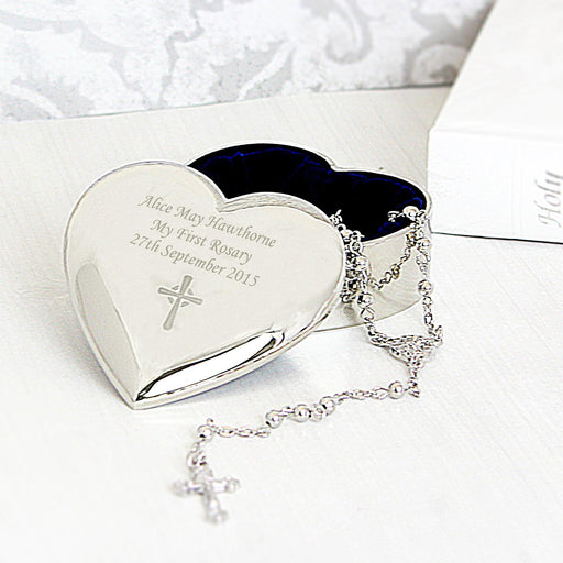 Personalised Rosary Beads and Cross Heart Trinket Box - Myhappymoments.co.uk