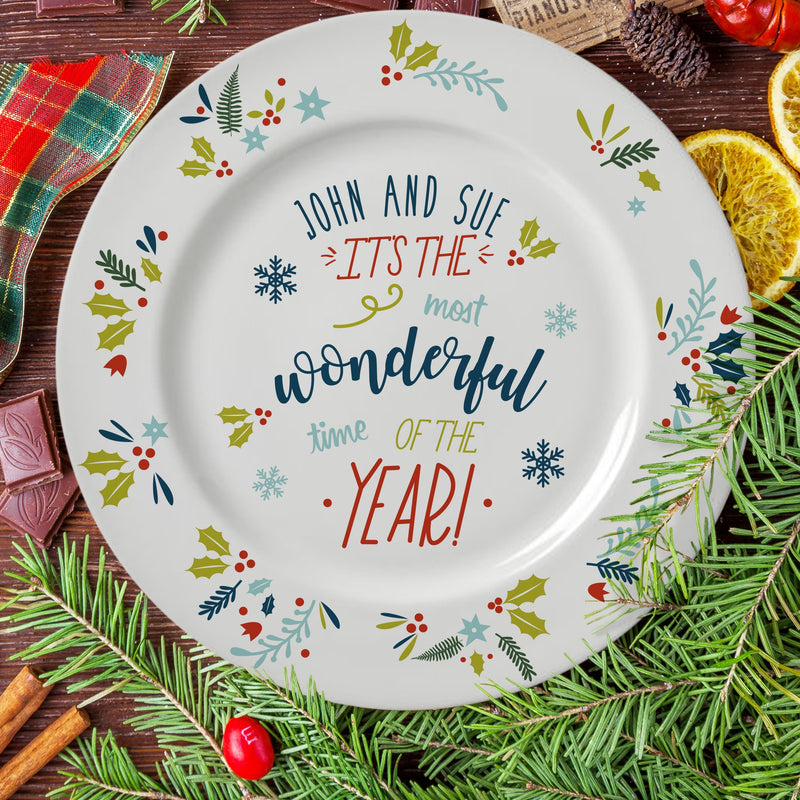 Personalised It’s The Most Wonderful Time Of The Year Christmas Plate - Myhappymoments.co.uk
