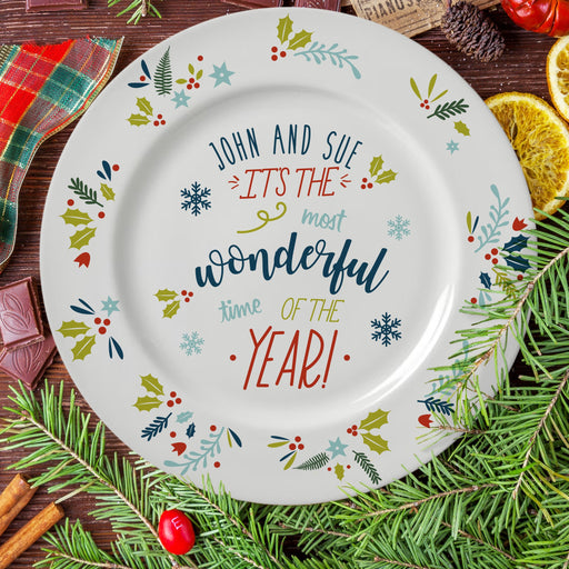 Personalised It’s The Most Wonderful Time Of The Year Christmas Plate - Myhappymoments.co.uk