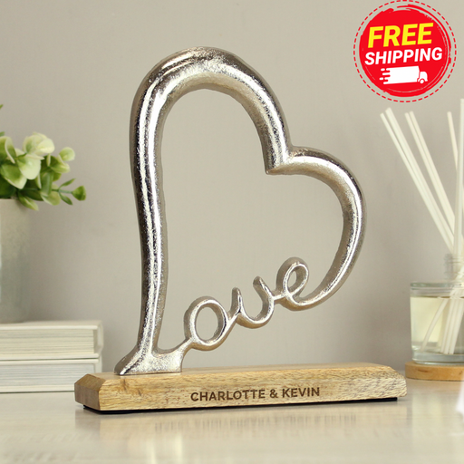 Personalised Love Heart Standing Ornament - Wedding Gift