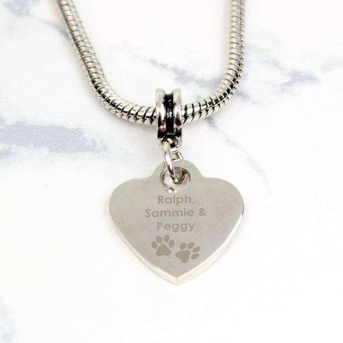 Personalised Pet Memorial Pawprint Heart Charm Necklace - Myhappymoments.co.uk