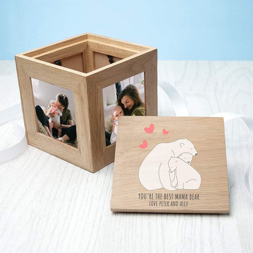 Personalised The Best Mama Bear Oak Photo Cube Keepsake Box - Myhappymoments.co.uk