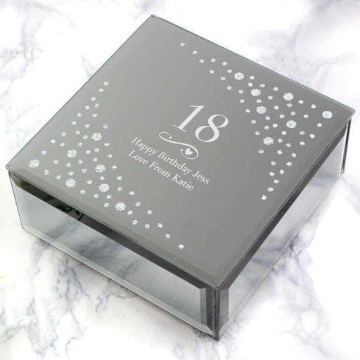 Personalised Big Age Swirls & Hearts Diamante Glass Trinket Box