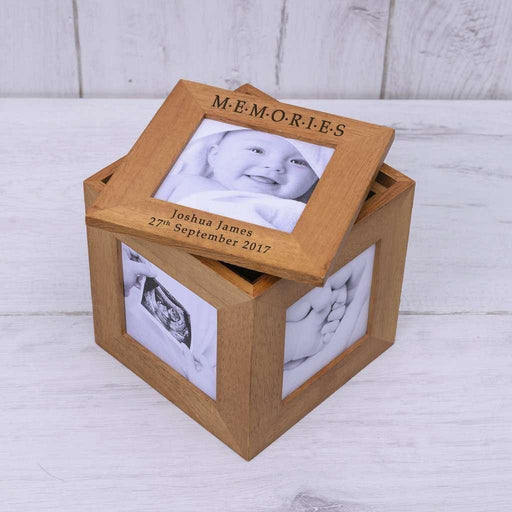 Personalised Memories Photo Frame Cube Oak - Myhappymoments.co.uk