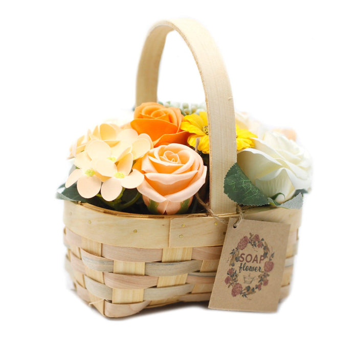 Orange Soap Flower Bouquet in Wicker Basket