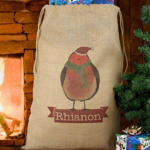 Personalised Robin Hessian Christmas Sack - Myhappymoments.co.uk