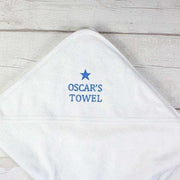 Personalised Blue Star Baby Boy White Hooded Towel - Myhappymoments.co.uk