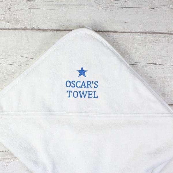 Personalised Blue Star Baby Boy White Hooded Towel - Myhappymoments.co.uk