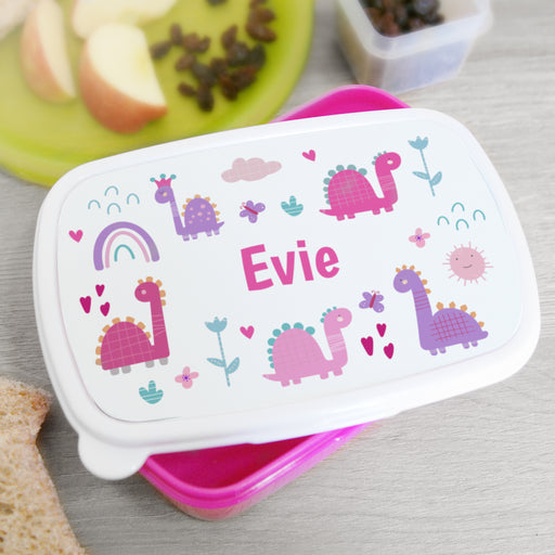 Personalised Girly Dinosaurs Pink Lunch Box