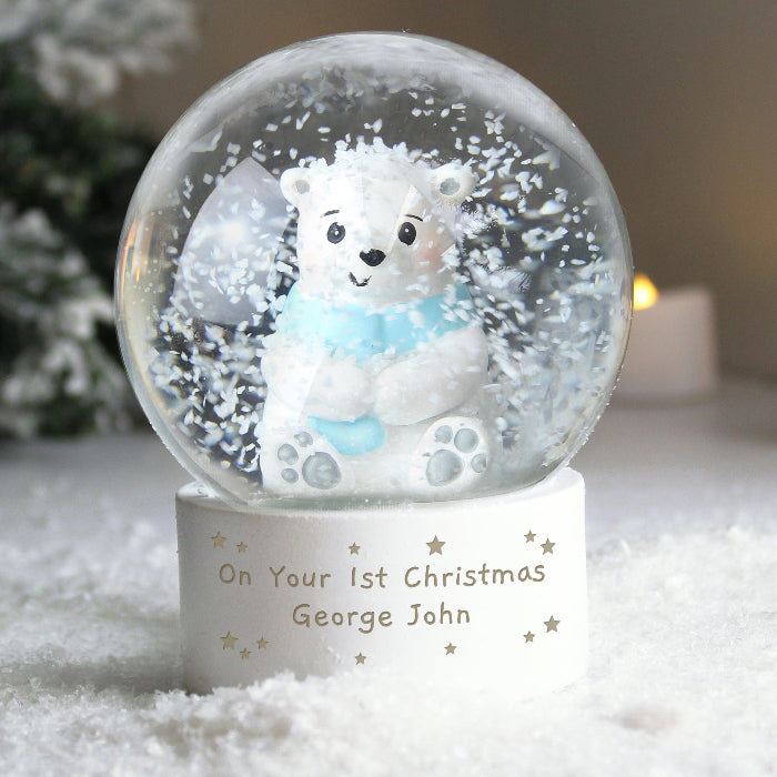 Personalised Polar Bear Christmas Snow Globe - Any Message