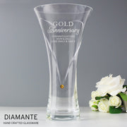 Engraved 50th Anniversary Large Hand Cut Diamante Heart Vase