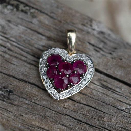 Ruby And Diamond Gold Heart Pendant Necklace With Personalised Gift Box