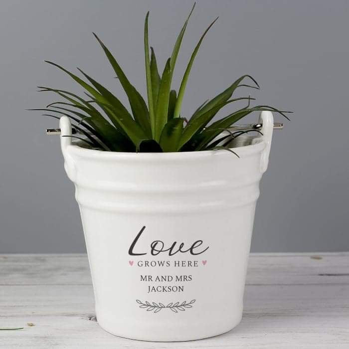 Personalised Love Grows Here Porcelain Planter - Myhappymoments.co.uk