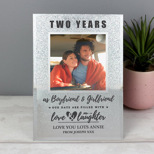 Personalised Anniversary Glitter Glass Photo Frame 4x4 - Myhappymoments.co.uk