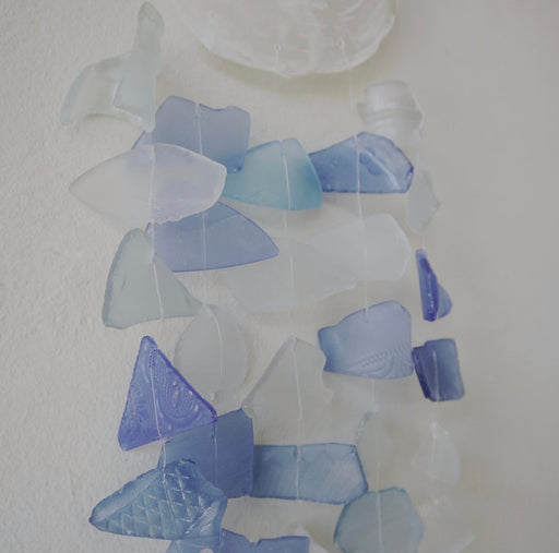 Copis & Glass Drop Recycled Glass Driftwood Wind Chime - Blue & White