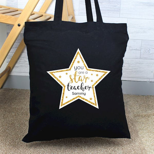 Personalised You Are A Star Teacher Black Cotton Bag
