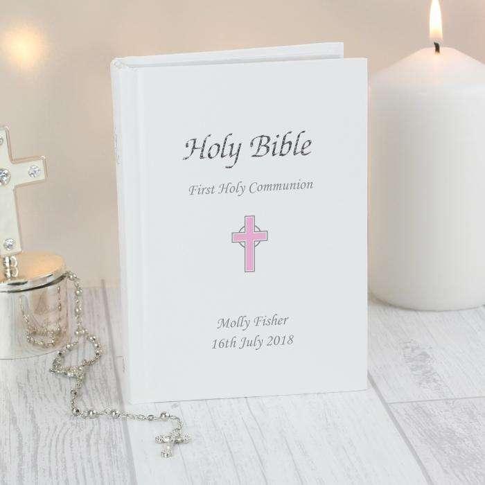 Personalised Girls Pink Cross Holy Bible