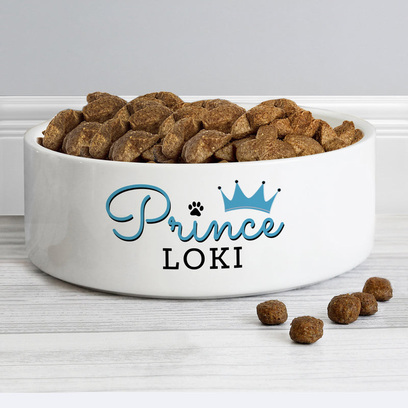 Personalised Prince 14cm Medium Ceramic White Pet Bowl