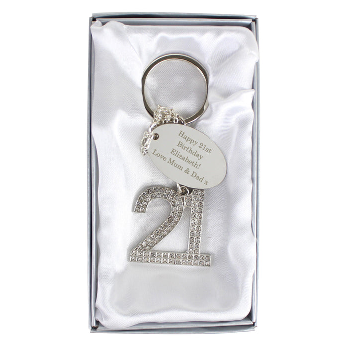Personalised Free Text Diamante 21st Birthday Keyring