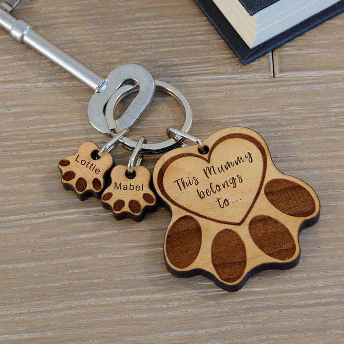 Personalised Paws Wooden Keyring - This Mummy or Daddy Belongs 