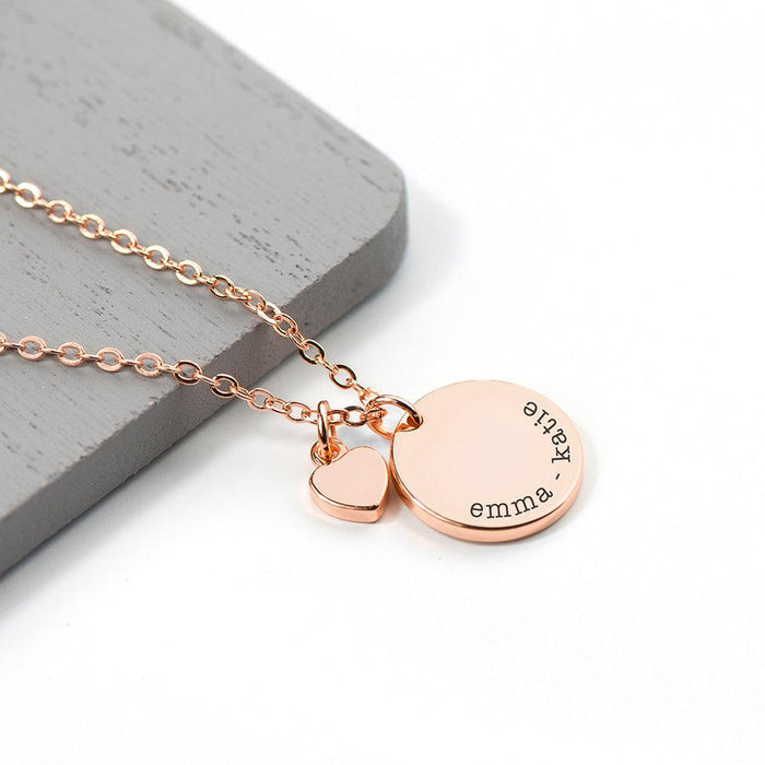 Personalised Polished Heart and Disc Family Necklace