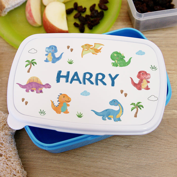 Personalised Dinosaur Blue Lunch Box