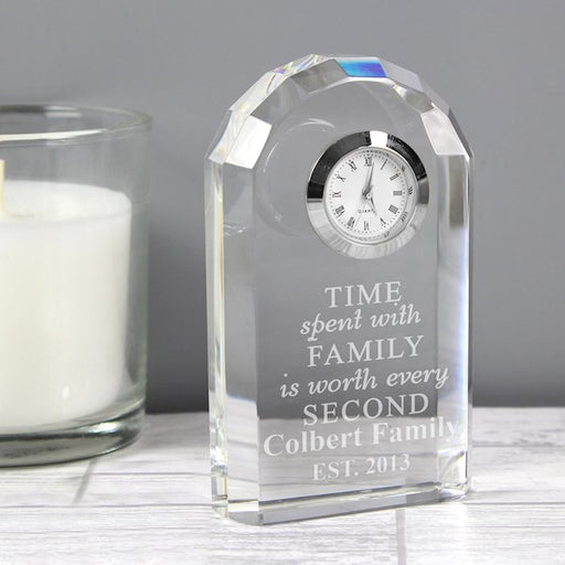 Personalised Time Spent With Family Crystal Clock - Myhappymoments.co.uk