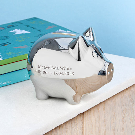 Personalised Silver Plated Piggy Bank - Free Delivery