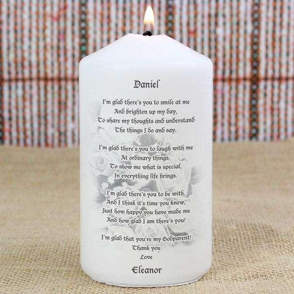 Personalised Godparent candle - Myhappymoments.co.uk