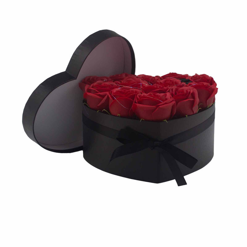Soap Flower Gift Bouquet In Box - 13 Red Roses - Heart