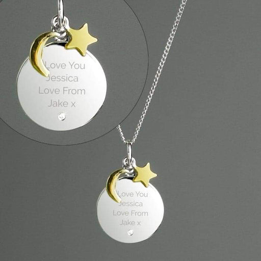 Personalised Moon & Stars Sterling Silver Necklace - Myhappymoments.co.uk
