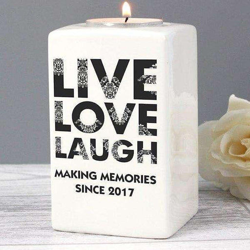 Personalised Live Love Laugh Ceramic Tea Light Candle Holder - Myhappymoments.co.uk