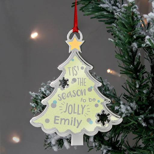Personalised Tis' The Season To Be Jolly Tree Metal Christmas Decoration