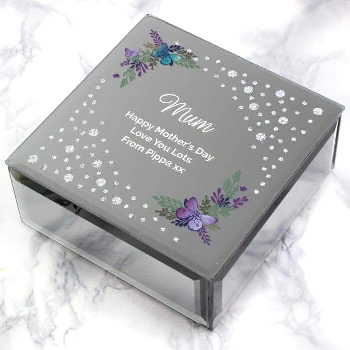 Personalised Floral Butterfly Diamante Glass Trinket Box - Myhappymoments.co.uk