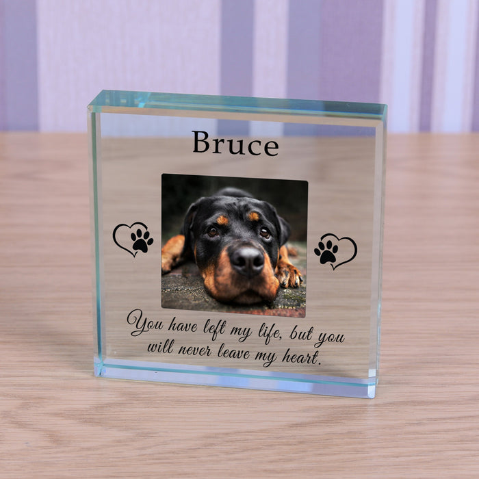 Personalised Dog Memorial Glass Token - Never Leave My Heart