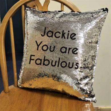 Personalised Secret Message Silver & Black Sequin Cushion - Myhappymoments.co.uk