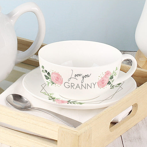 Personalised Abstract Rose Teacup & Saucer