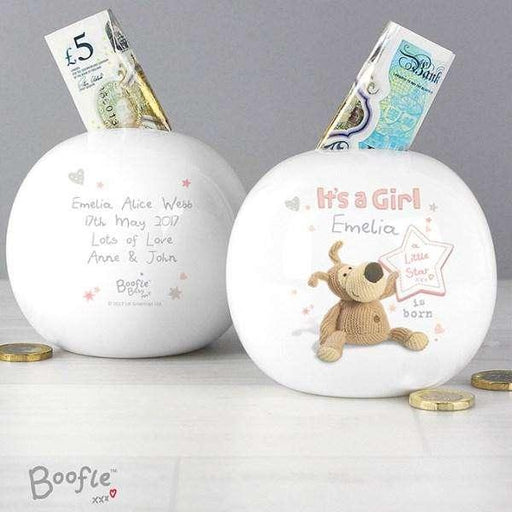 Personalised Boofle It's A Girl Money Box - Myhappymoments.co.uk