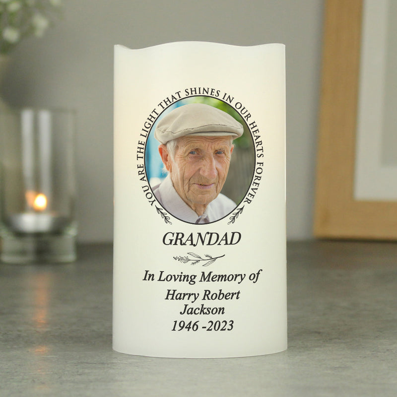 Personalised Light In Our Hearts Memorial Photo Upload LED Candle