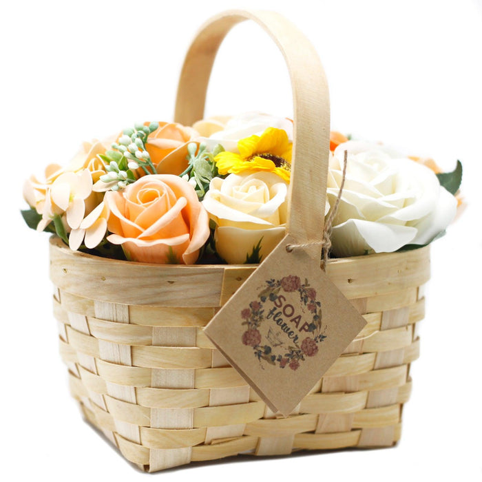 Orange Soap Flower Bouquet in Wicker Basket