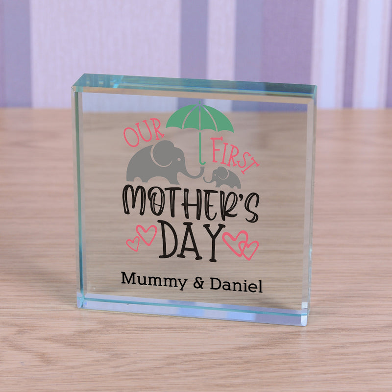 Personalised Our First Mother’s Day Glass Block
