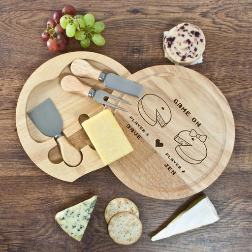 Personalised Retro 'Game On' Couples' Round Cheese Board