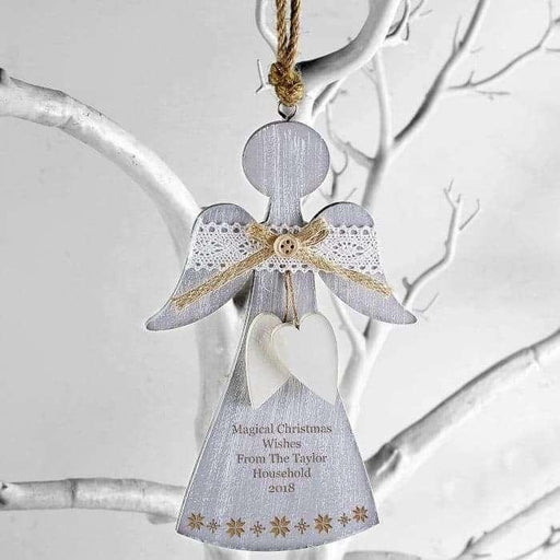 Personalised Snowflake Wooden Angel Christmas Tree Decoration - Myhappymoments.co.uk
