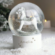 Personalised Rocking Horse Glitter Snow Globe - Name